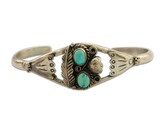 Navajo Bracelet 925 Silver Cuff Turquoise Handmade Native Artist C.80's