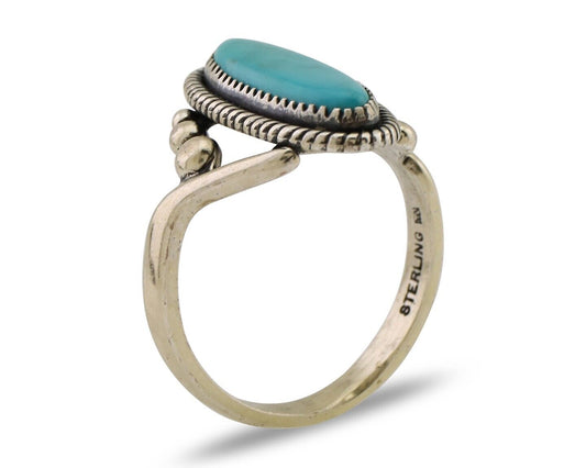 Navajo Ring 925 Silver Natural Kingman Turquoise Signed Wheeler MFG C.80's