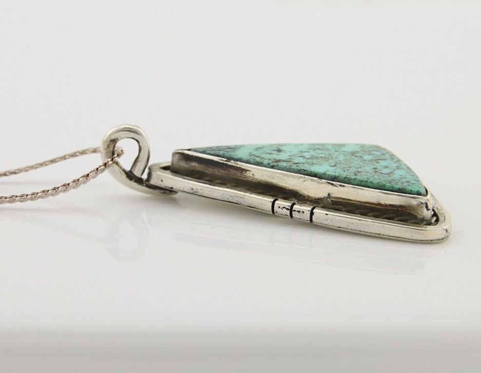 Navajo Heart Necklace 925 Silver Natural Turquoise Artist Signed FG C80s