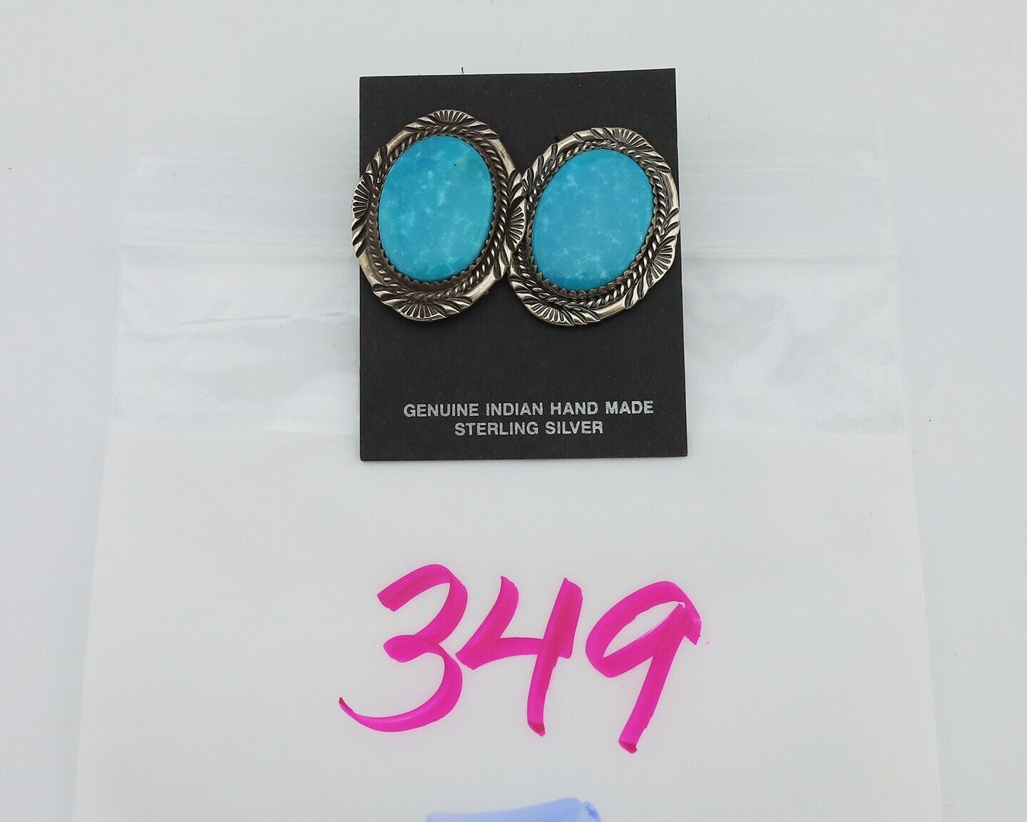 Navajo Earrings 925 Silver Kingman Turquoise Signed M Begay C.80s