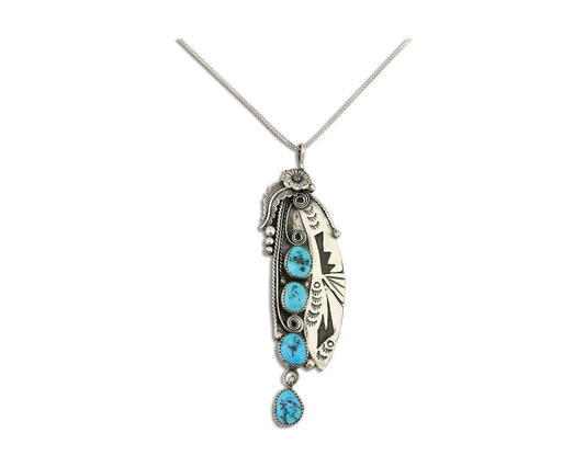 Navajo Necklace 925 Silver Natural Turquoise Artist Signed T C.80's