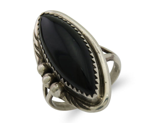 Navajo Handmade Ring 925 Silver Black Onyx Native American Artist C.80's