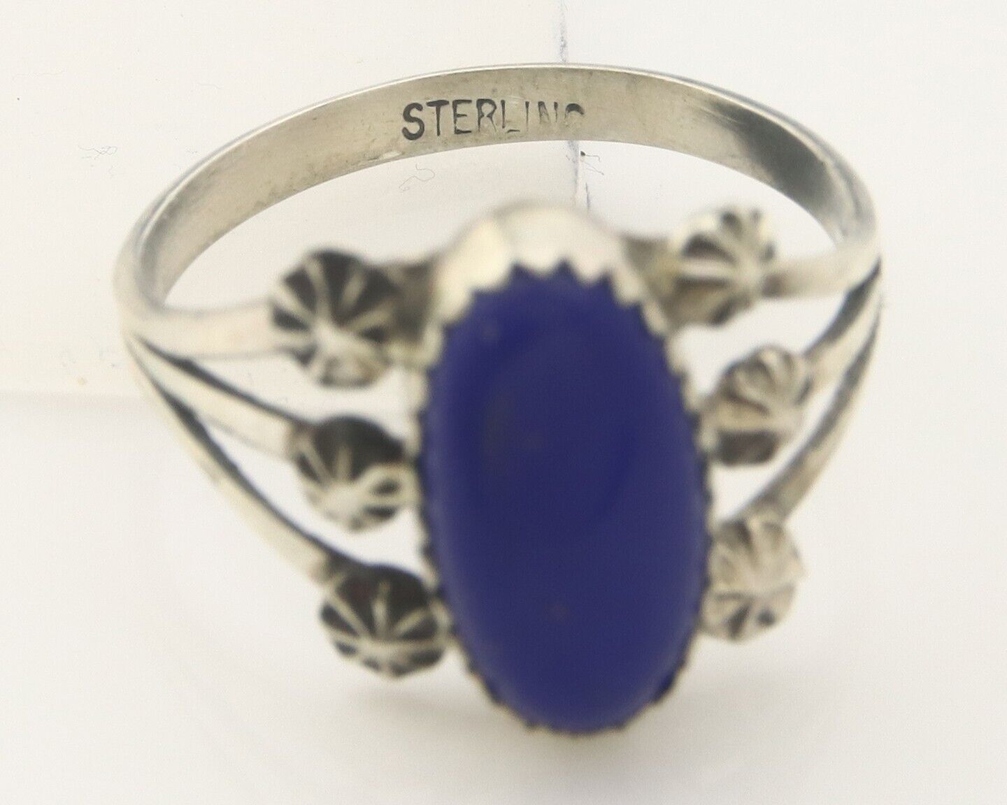 Navajo Ring 925 Sterling Natural Lapis Handmade Native Artist C.80's