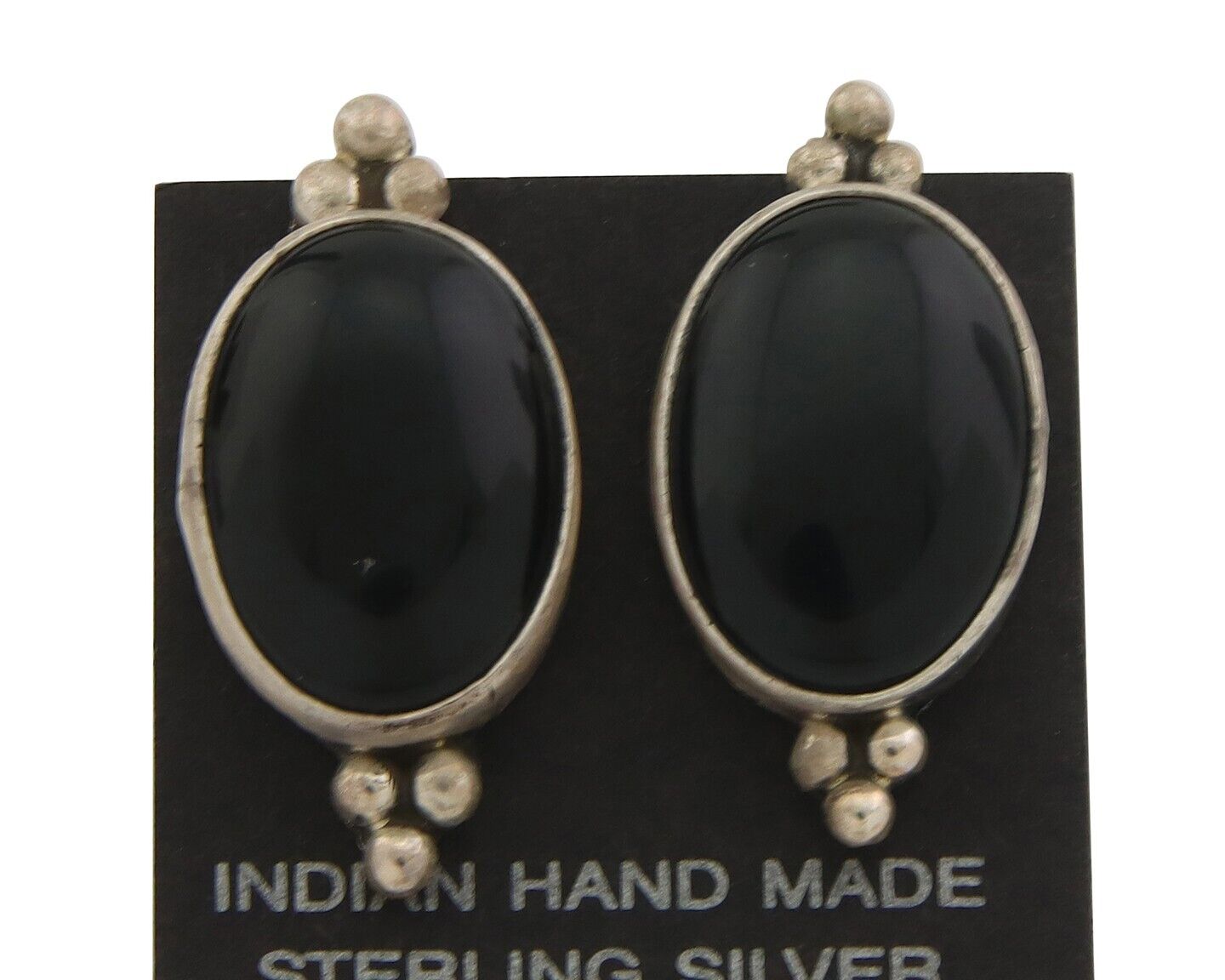Navajo Earrings 925 Silver Handmade Natural Black Onyx Signed NAKAI C.80's
