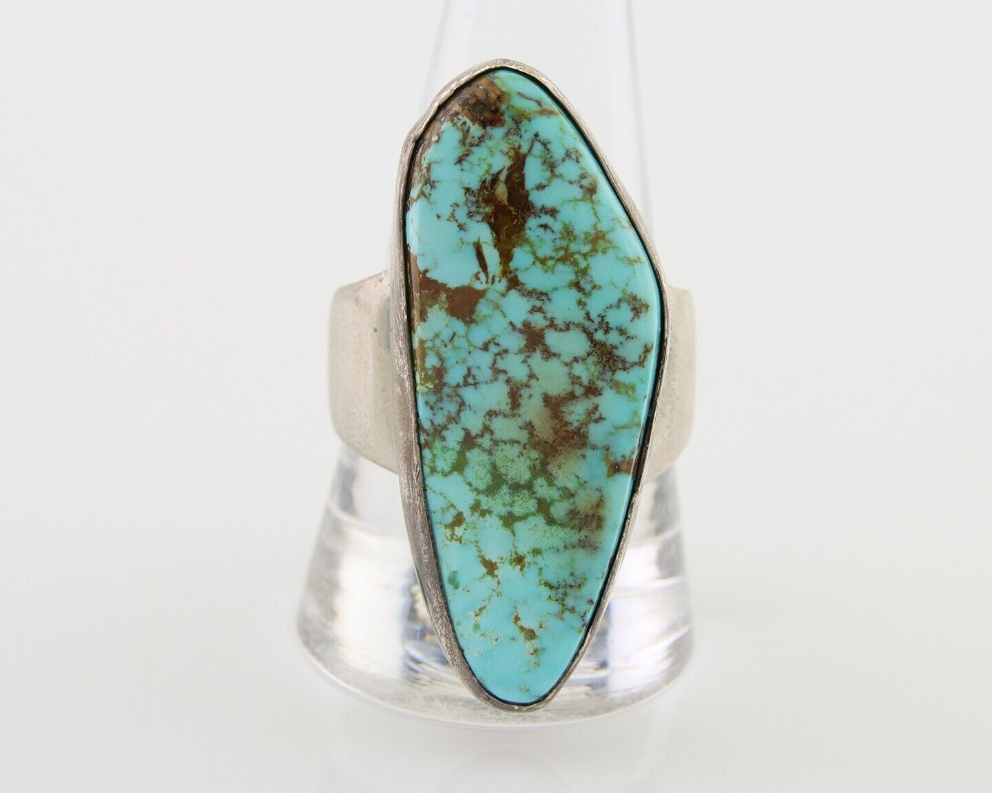 Men Navajo Ring 925 Silver Large Natural Turquoise Signed M Montoya C.80's