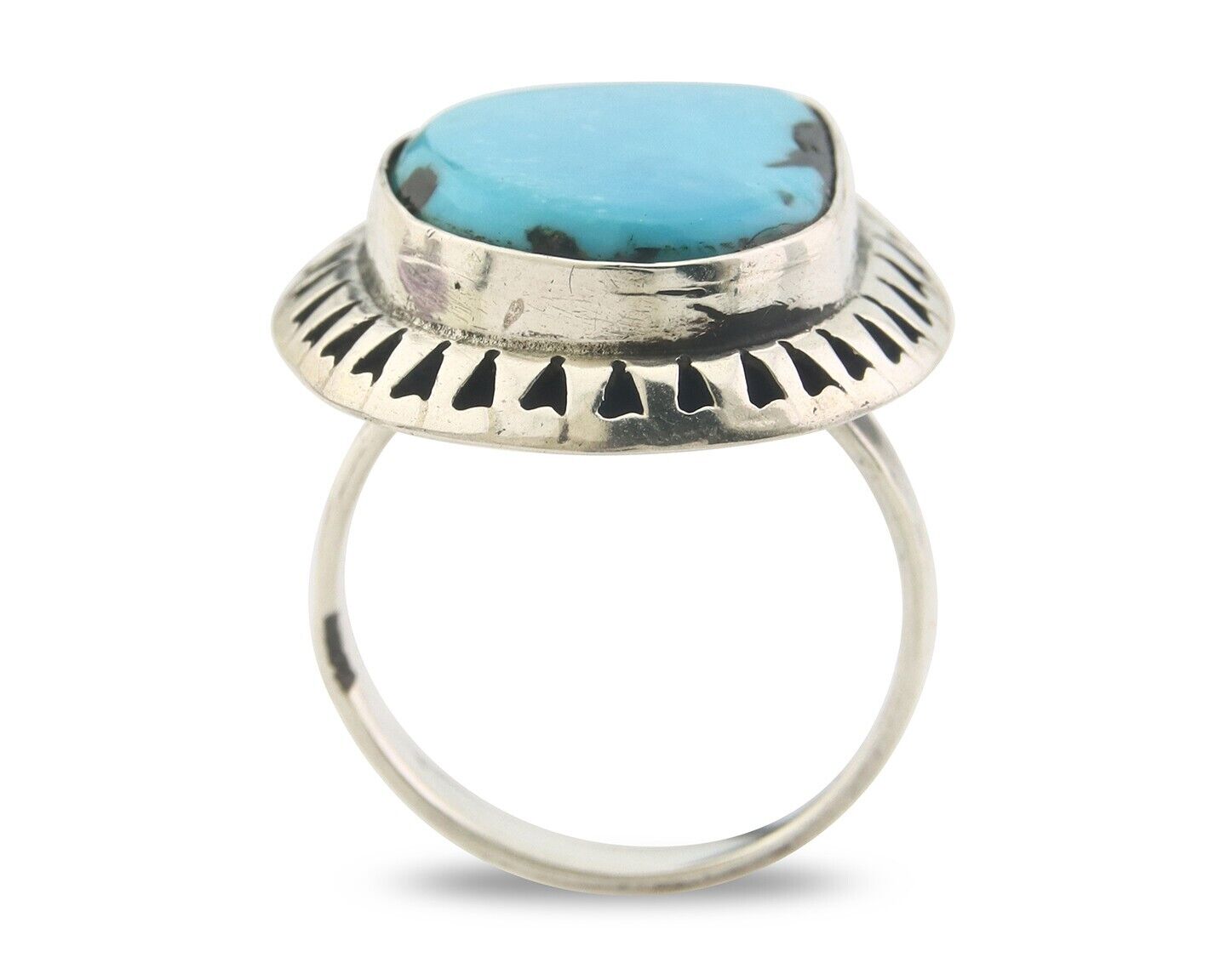 Navajo Ring 925 Sterling Turquoise Handmade Native Artist C.80's Size 9.0