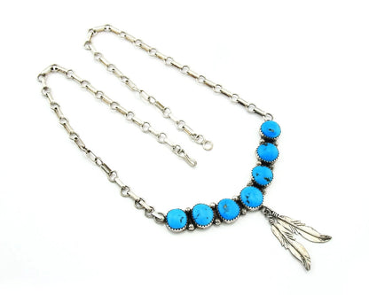Navajo Necklace 925 Sterling Silver Natural Turquoise Vintage Handmade C.80's