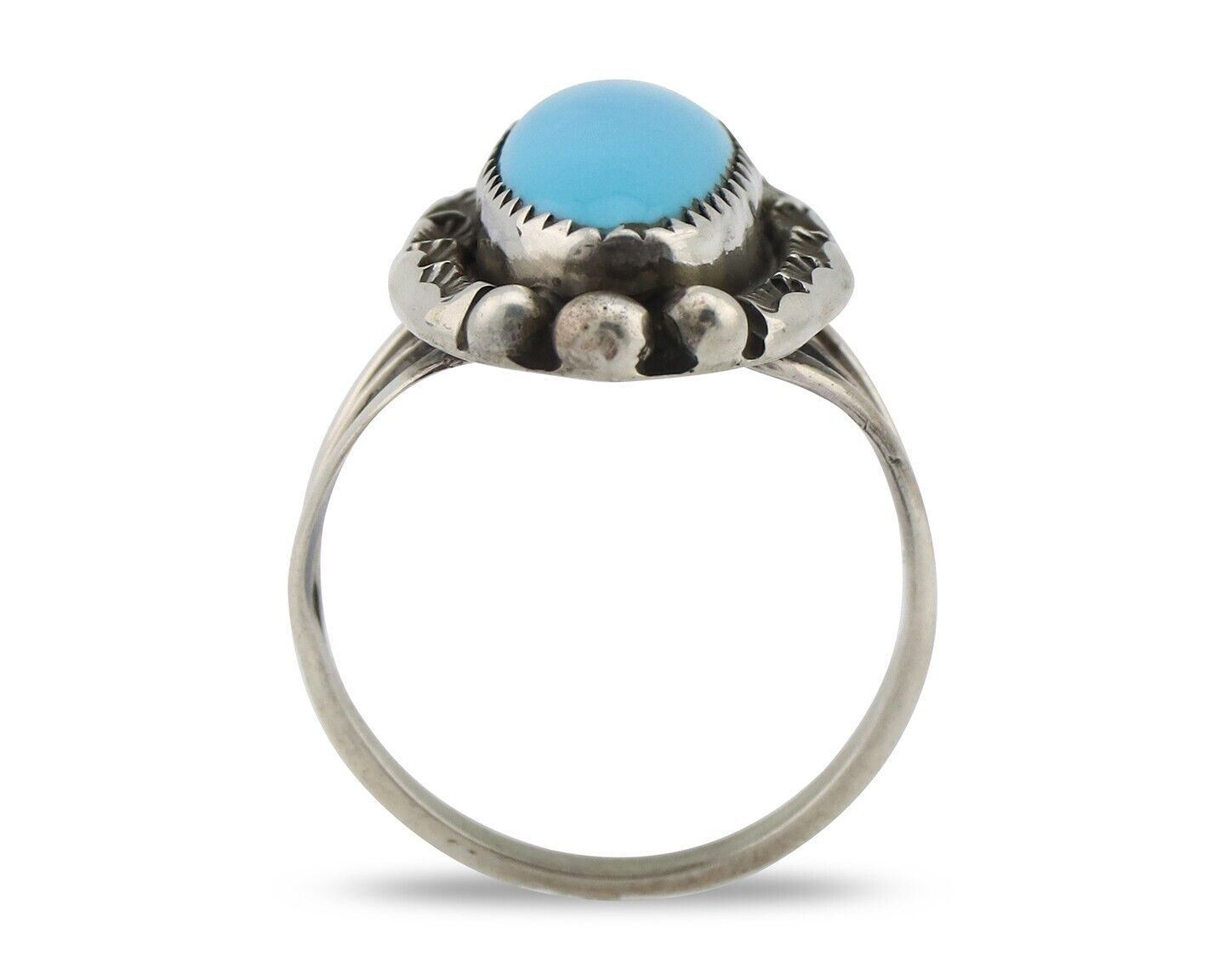 Navajo Ring .925 Silver Sleeping Beauty Turquoise Signed SkyStone Creations C80s