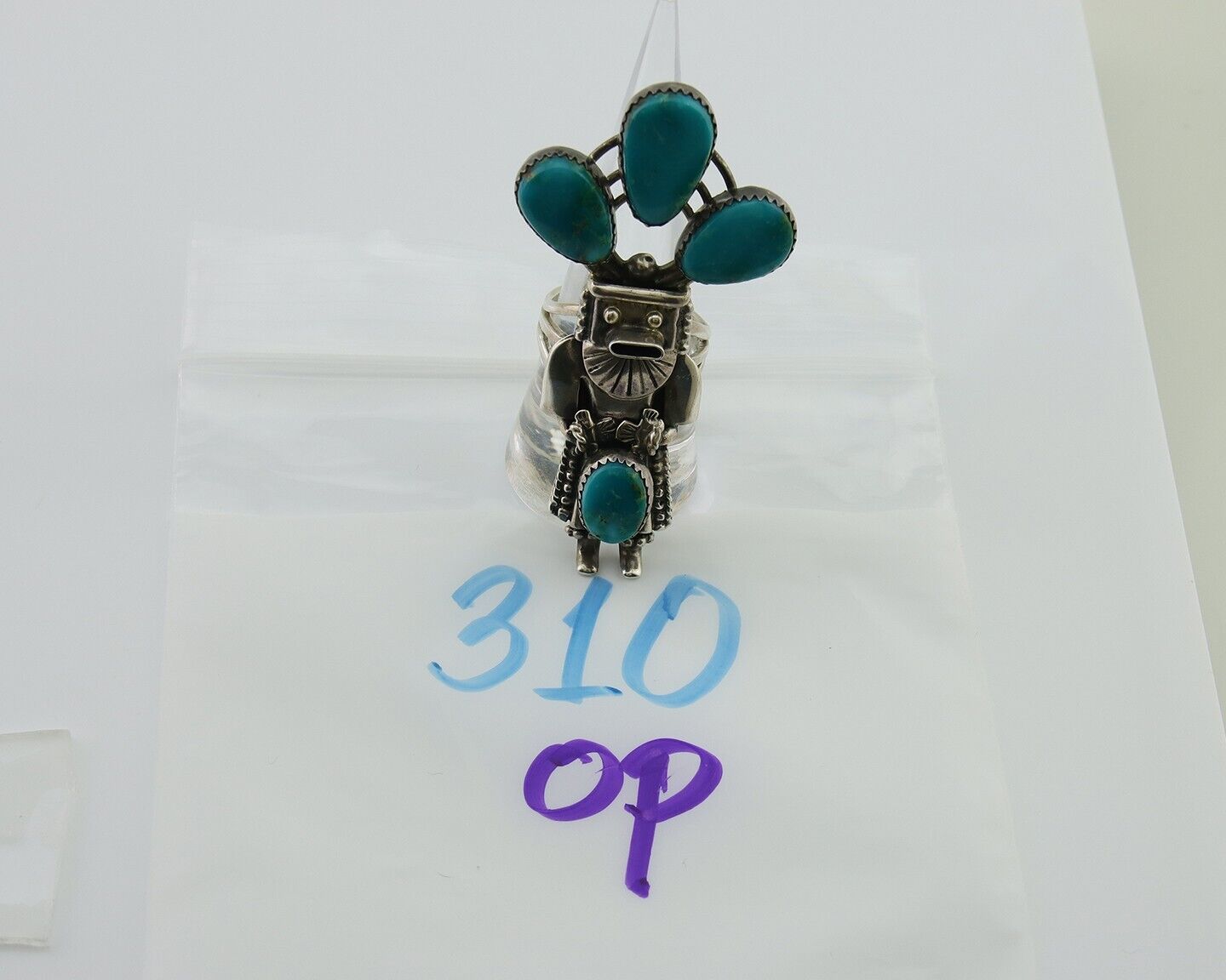 Navajo Kachina Ring 925 Silver Gem Turquoise Signed Broken Arrow C.80's