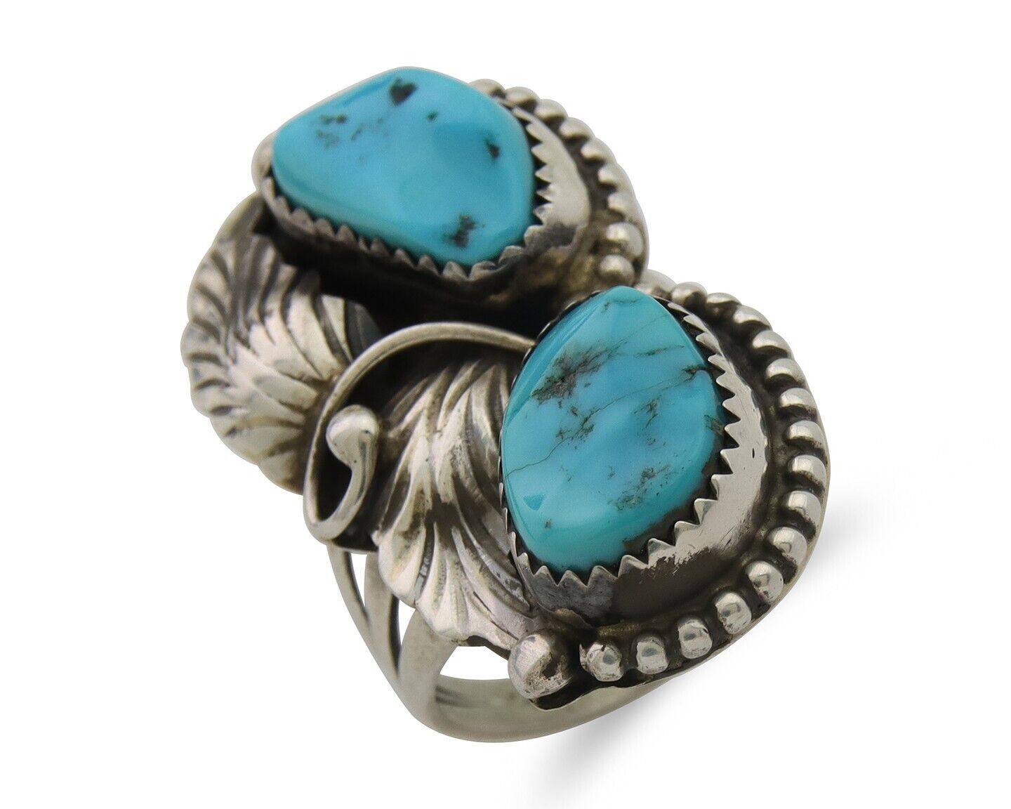 Navajo Ring 925 Silver Natural Turquoise Artist Signed LR C.80's