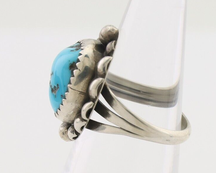 Navajo Ring 925 Silver Sleeping Beauty Turquoise Artist Signed SC C.80's