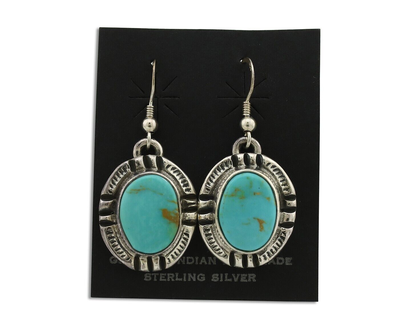 Navajo Handmade Earrings 925 Silver Natural Arizona Turquoise Signed Gecko C.80s