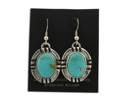 Navajo Handmade Earrings 925 Silver Natural Arizona Turquoise Signed Gecko C.80s