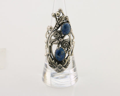 Navajo Ring 925 Silver Natural Denim Lapis Artist Signed Prairie Fire C.80's
