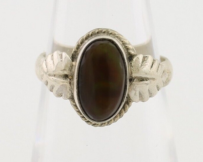 Navajo Handmade Ring 925 Silver Natural Fire Opal Native Artist Size 5.0 C.80's