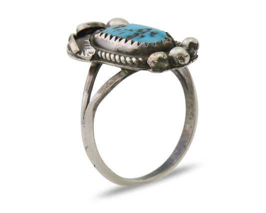 Navajo Ring 925 Silver Sleeping Beauty Turquoise Signed Justin Morris C.80's