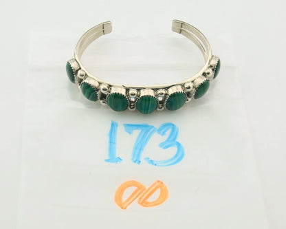 Navajo Cuff Bracelet Sterling Silver Natural Malachite Artist Signed PY