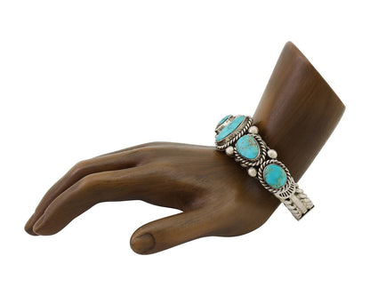 Navajo Cuff Bracelet 925 Silver Natural Turquoise Signed Jessie Claw C.80's