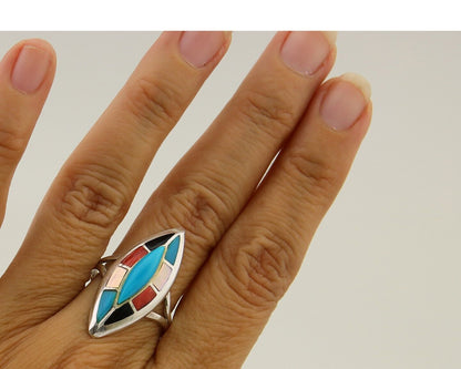 Navajo Ring 925 Silver Turquoise Shell Onyx Spiney Oyster Native Artist C.80's