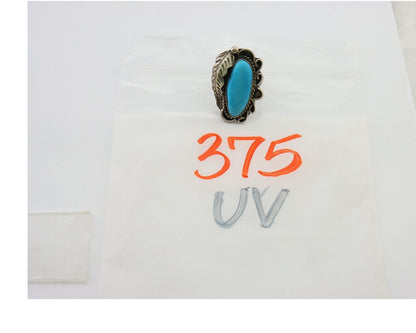 Navajo Ring .925 Sterling Blue Turquoise Artist Signed EK C.80's