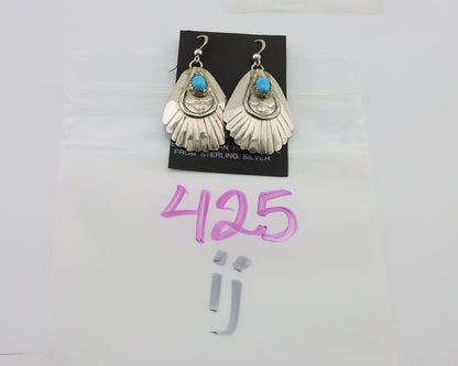 Navajo Earrings 925 Silver Turquoise Artist Signed Dean Brown C.80's