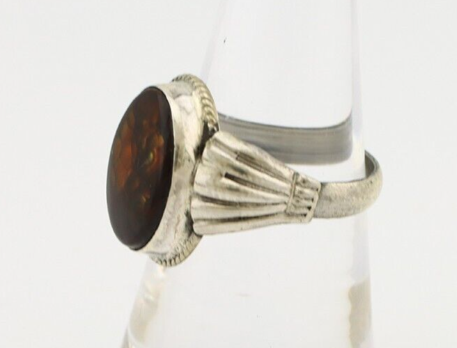 Navajo Handmade Ring 925 Silver Natural High Grade Fire Opal Native Artist C.80s
