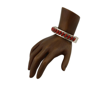 Navajo Bracelet 925 Silver Natural Red Coral Artist Signed Patrick Yazzie C.80's