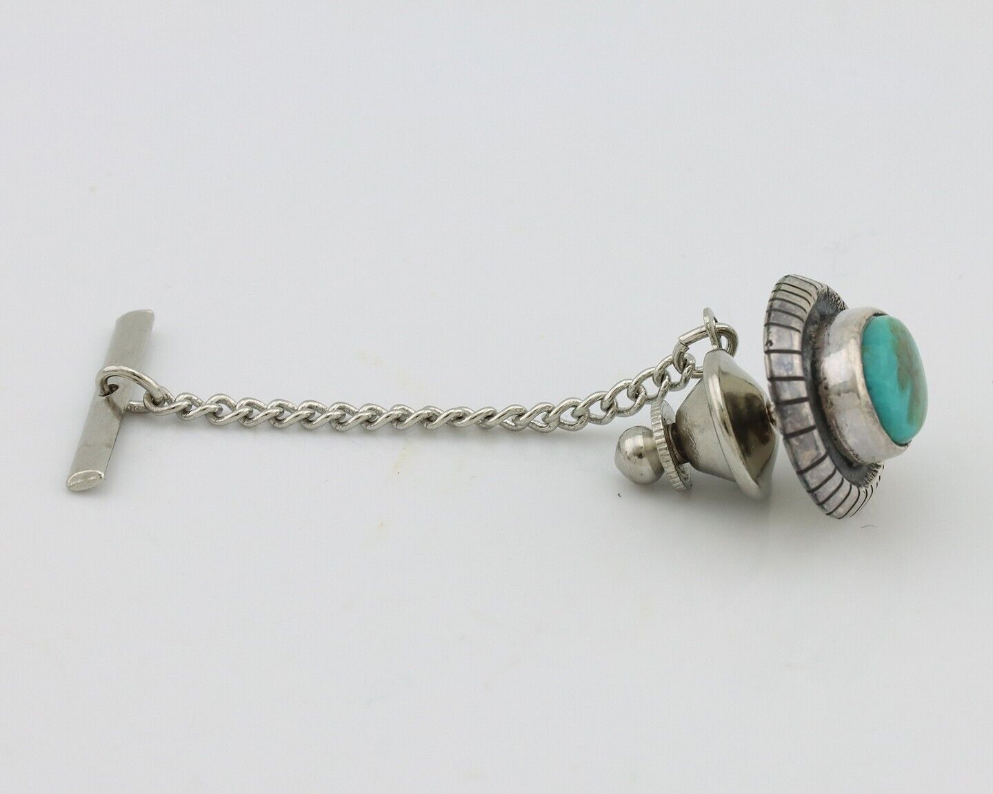 Navajo Tie Tack 925 Silver Natural Mined Turquoise Native American Artist C.80's