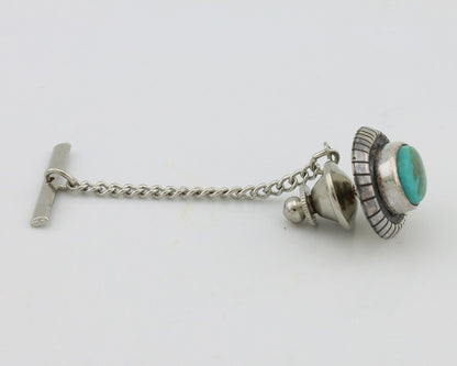Navajo Tie Tack 925 Silver Natural Mined Turquoise Native American Artist C.80's