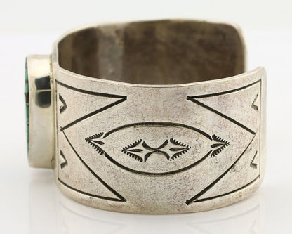 Navajo Bracelet 925 Silver Aqua Spiderweb Turquoise Artist Signed MG C.80's