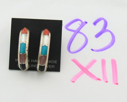 Navajo Half Hoop Earrings Sterling Silver Natural Gemstone Native Handmade