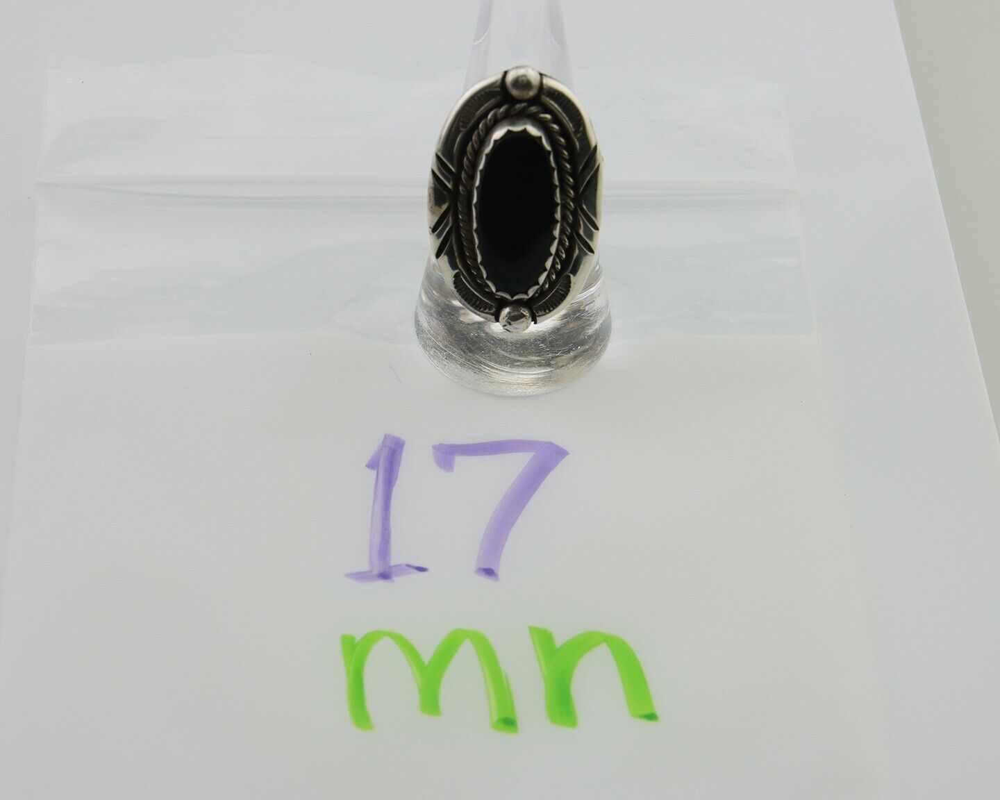 Navajo Ring 925 Silver Black Onyx Artist Signed V & N Edsitty C.80's