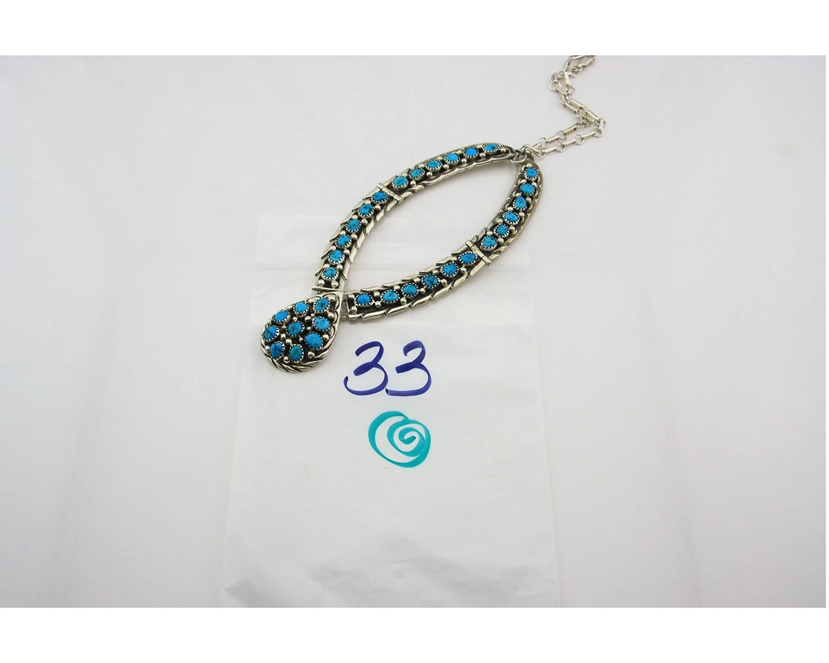 Navajo Necklace 925 Sterling Silver Natural Turquoise Vintage Signed D C.80's