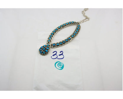 Navajo Necklace 925 Sterling Silver Natural Turquoise Vintage Signed D C.80's