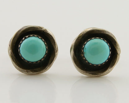 Navajo Snake Eye Earrings 925 Silver Blue Turquoise Native American Artist C.80s