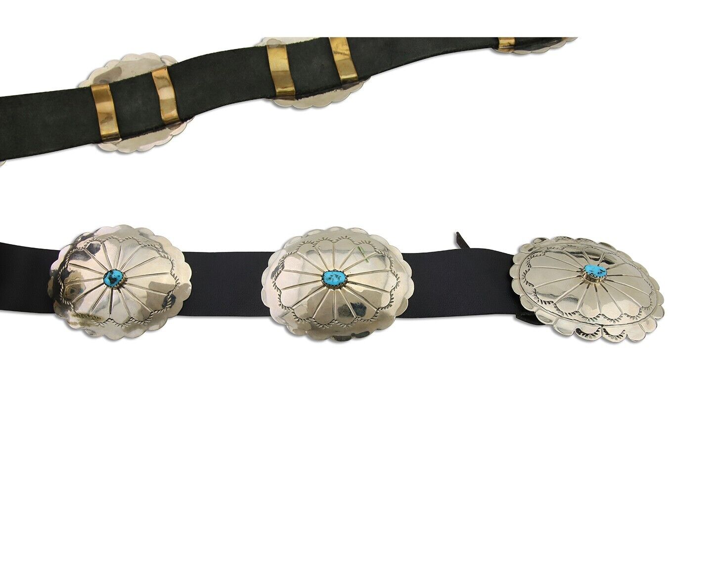 Navajo Handmade Concho Belt Turquoise 925 Silver Signed RS Arrow C.80's