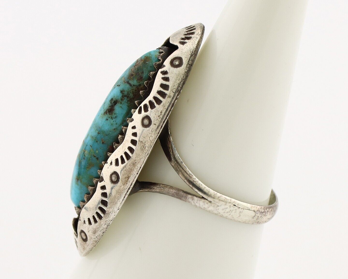 Navajo Ring 925 Silver Natural Kingman Turquoise Native American Artist C.80's