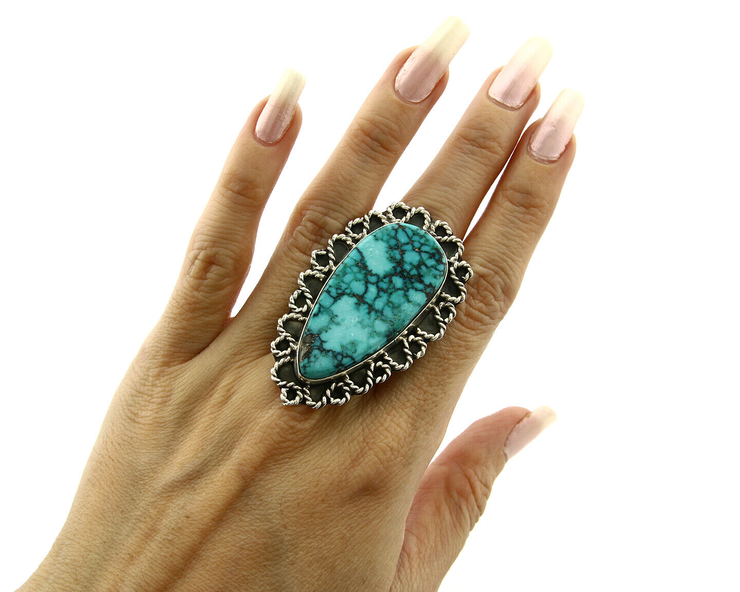 Navajo Ring .925 Silver Turquoise Mountain Artist Native American C.80's