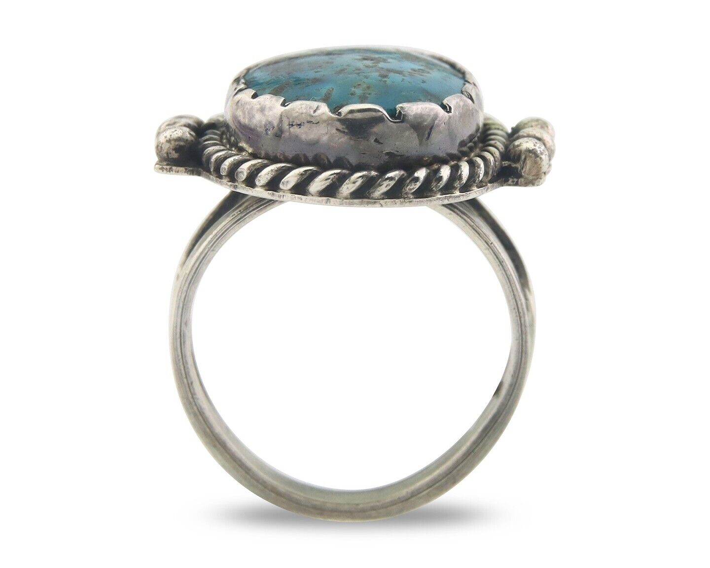Navajo Ring 925 Sterling Turquoise Handmade Native Artist C.80's Size 7.5