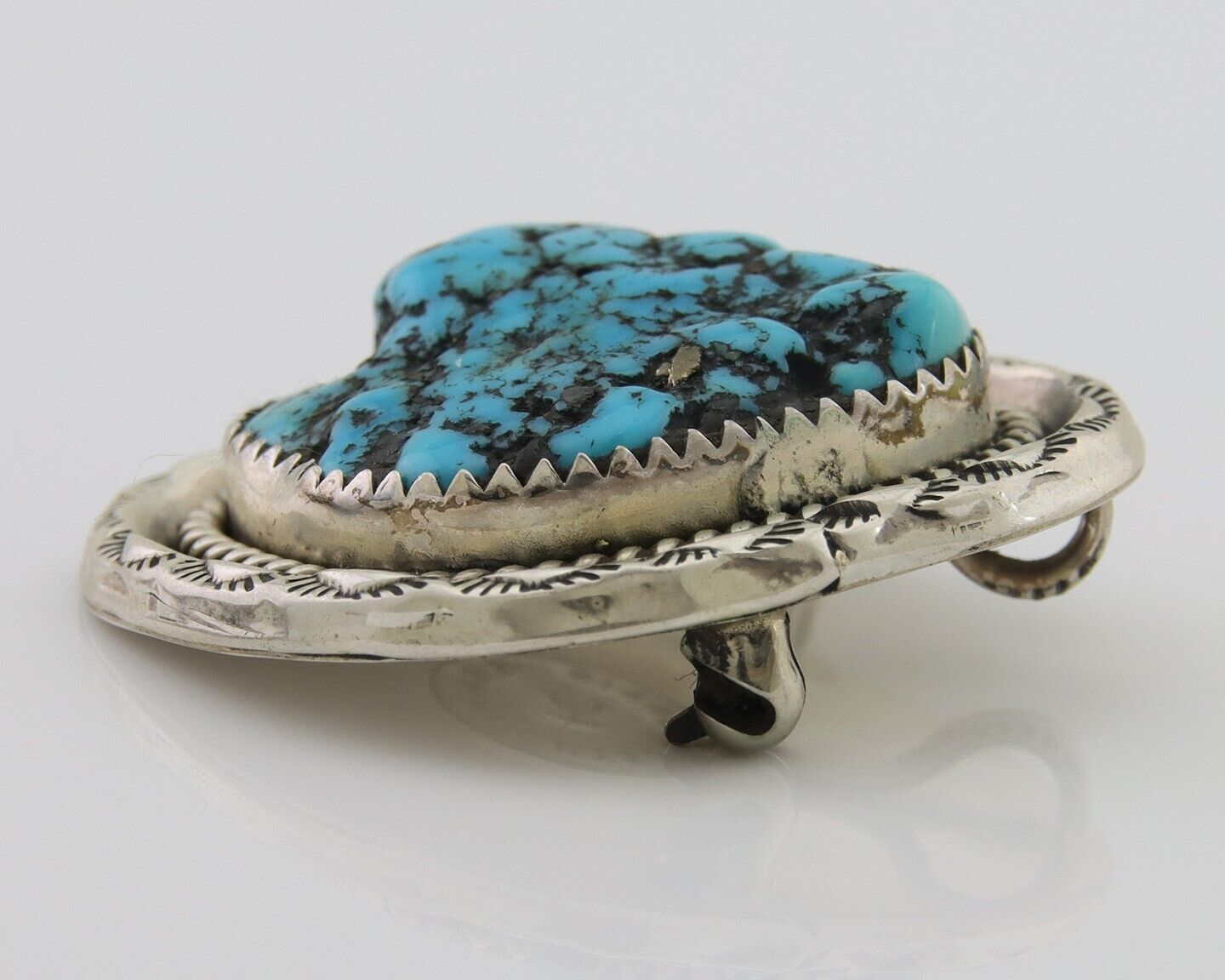 Navajo Pin Pendant 925 Silver Sea Foam Turquoise Artist Signed Hyson Craig C.80s
