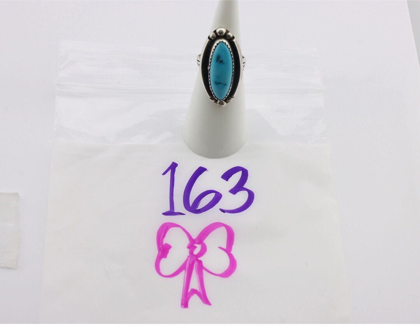 Navajo Ring .925 Silver Sleeping Beauty Turquoise Signed SkyStone Creations C80s