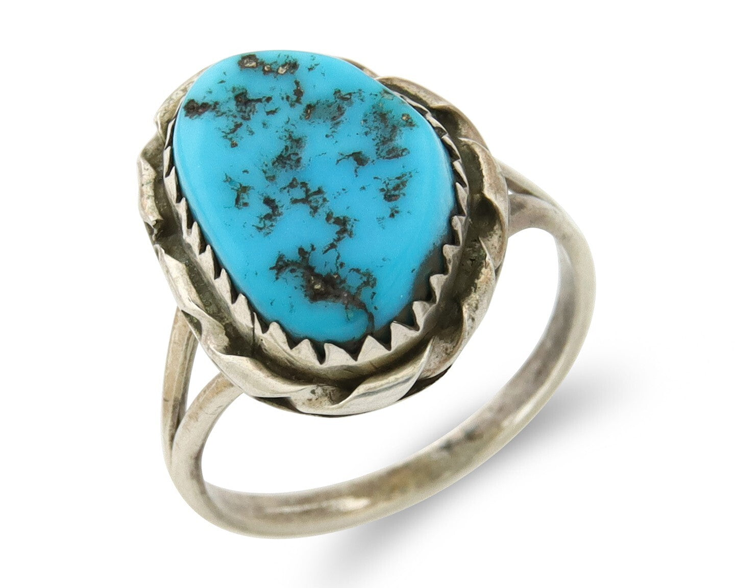 Navajo Ring 925 Sterling Natural Blue Nugget Turquoise C.80's Size 5.75