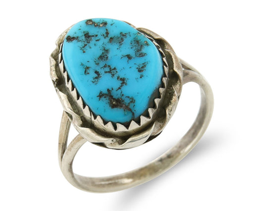 Navajo Ring 925 Sterling Natural Blue Nugget Turquoise C.80's Size 5.75