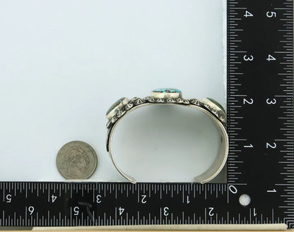 Men Navajo Cuff Bracelet Sterling Silver Turquoise Vintage Signed J Nelson