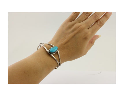 Navajo Bracelet 925 Silver Kingman Turquoise Artist Signed IJC C.80's