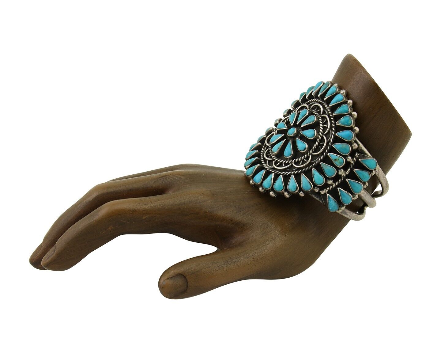 Navajo Bracelet 925 Silver Natural Blue Turquoise Signed Delbert Chatter C.80's