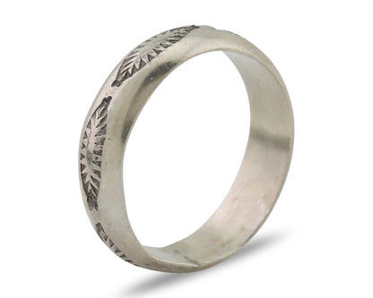 Navajo Hand Stamped Band 925 Silver 6.0 mm Signed Larry Chavez Size 10.5 C.80's
