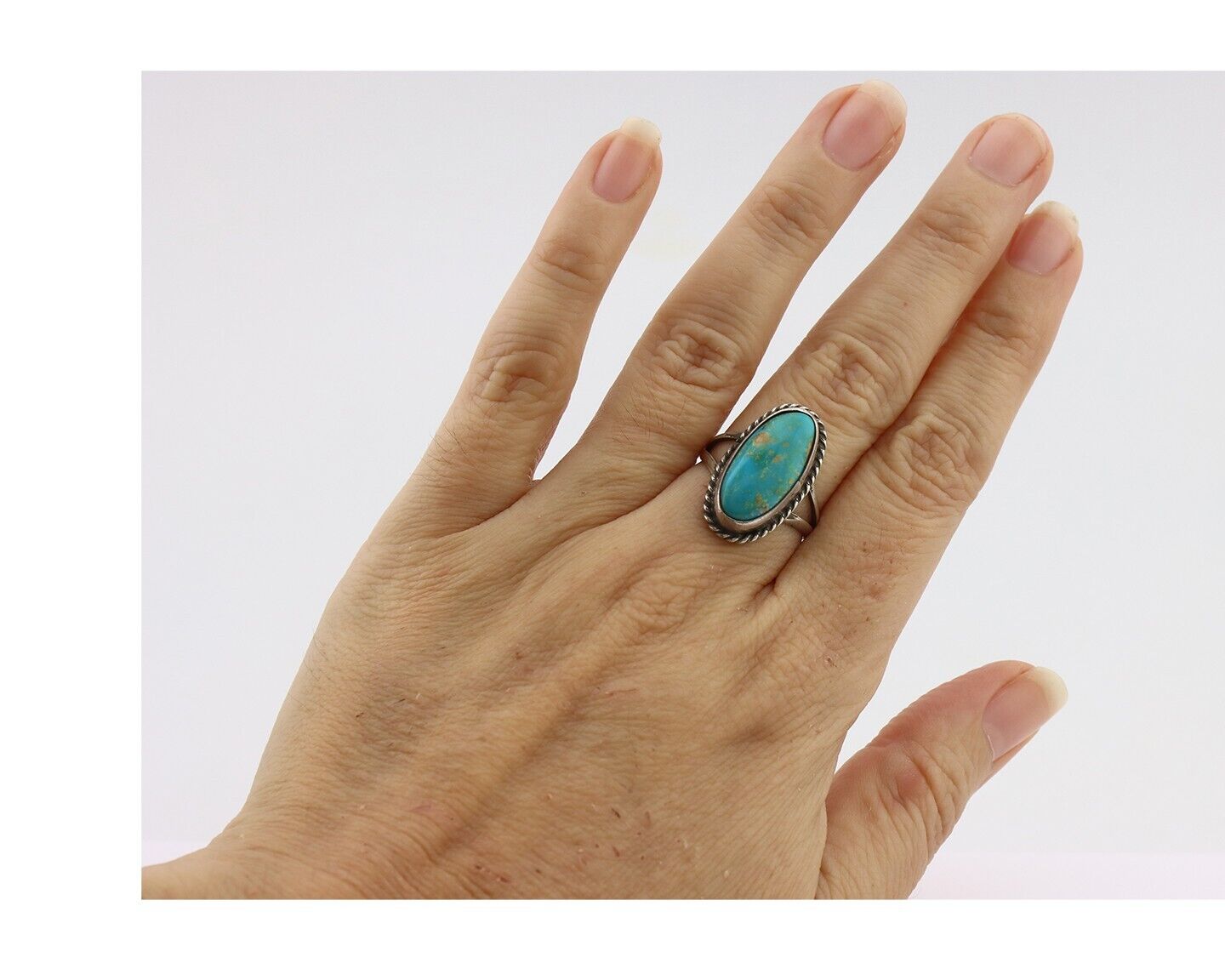 Navajo Ring .925 Silver Natural Kingman Turquoise Native American Signed C.80's
