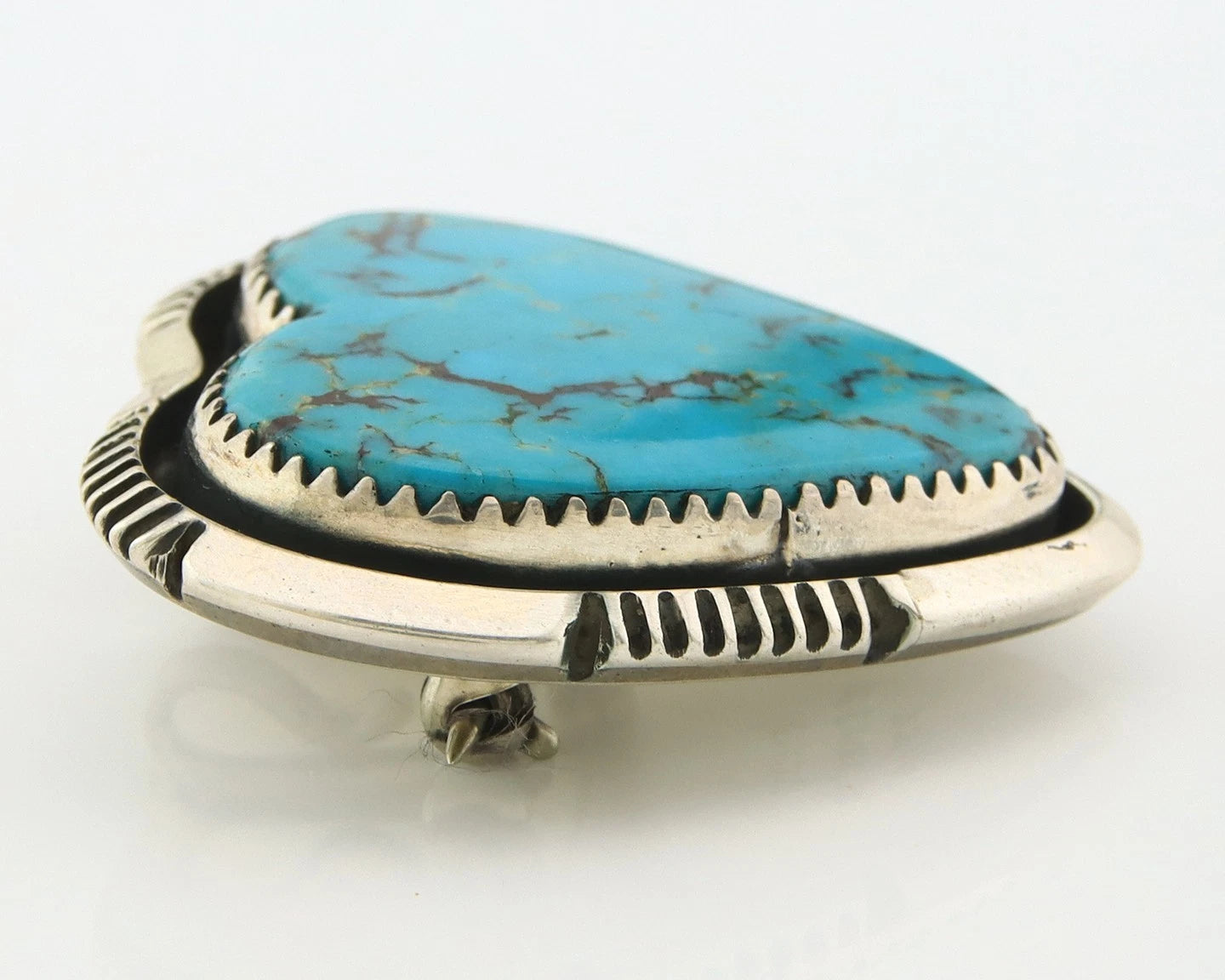 Navajo Handmade Pin Sterling Silver Turquoise Vintage Artist Signed W Denetdale