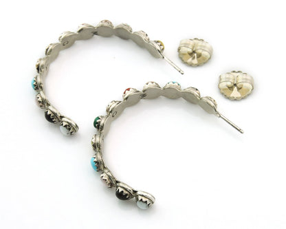 Navajo Hoop Earrings Sterling Silver Natural Gemstones Vintage Signed MCA
